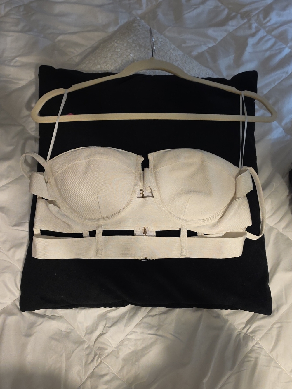 Fashion Nova Ivory Bandage Bustier Crop Top & Buckle Mini Skirt Set